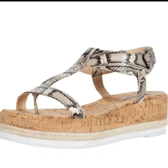 PELLE MODA PILAR Platform Sandsals (Blk/Wht/Snake) SZ 8.5 - Picture 1 of 7